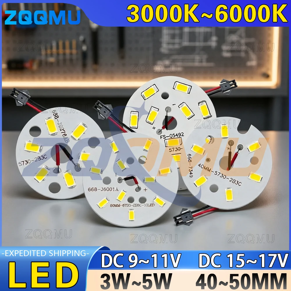 3W 5W LED PCB Board 32mm 40mm 50mm Aluminum Base Plate 5730 SMD Chip Module DIY Light Source Bulb Component For Lamp Repair