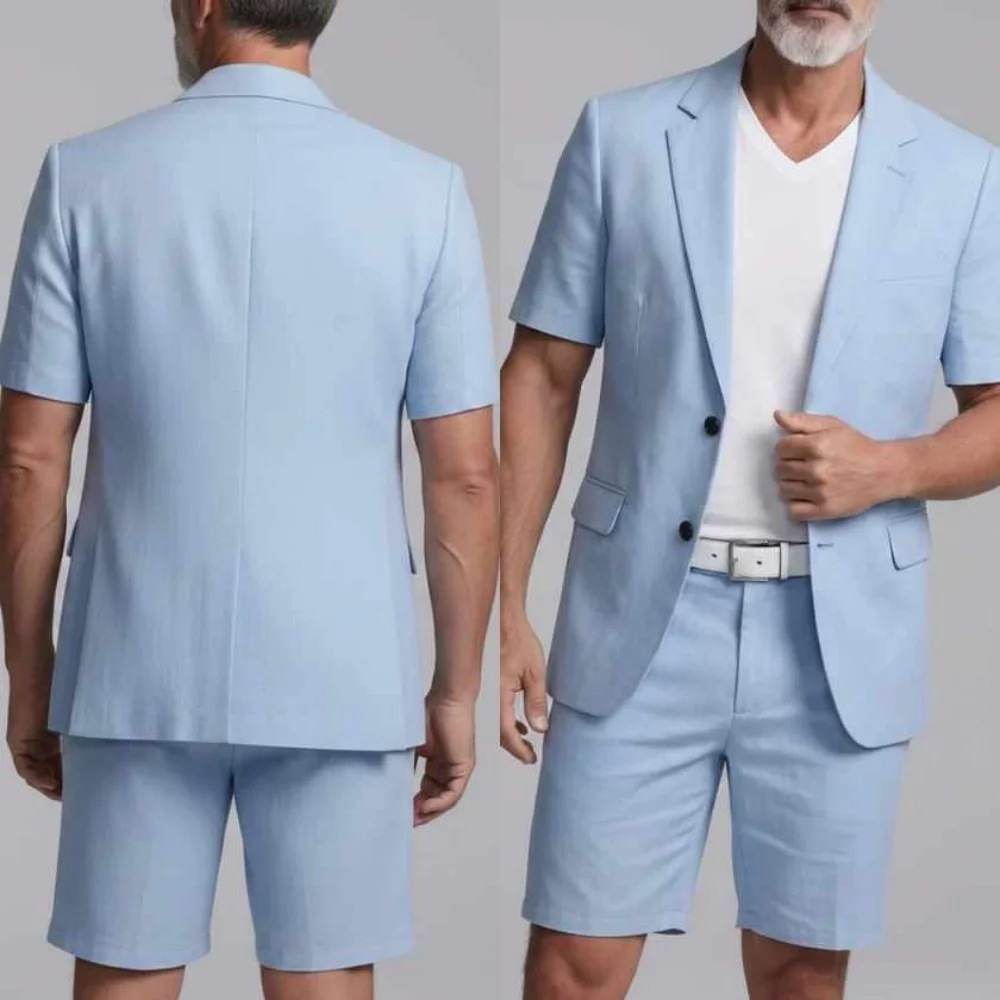 

Summer Men Suits 2 Pieces With Short Sleeves Short Pants Slim Fit Casual Blazer Shorts Set Holiday Business Office Customized