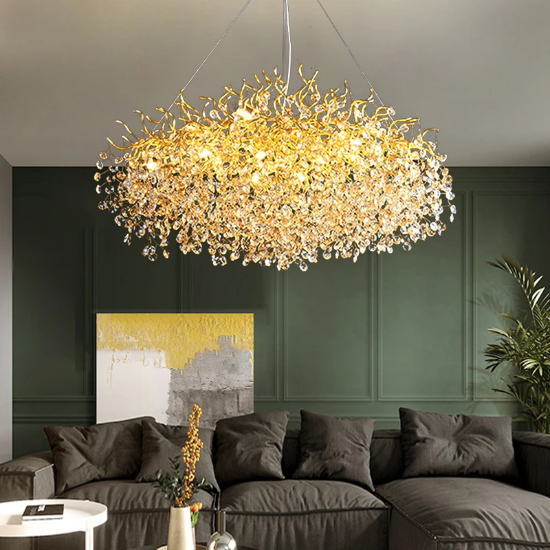 

Golden Branch Chandeliers LED Lighting Pendant Romantic Crystal Hanging Lamps for Ceiling Luxury Living Room Decor Lustres Salon