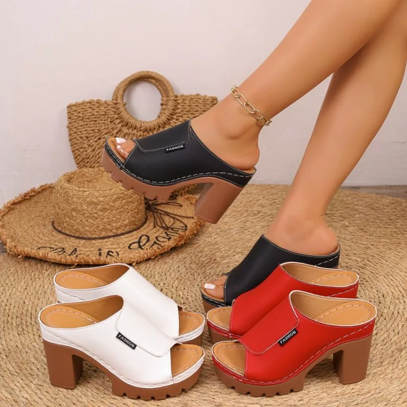 Damen-Sandalen mit offenem Zehenbereich und hohem Absatz, Sommermode, Outdoor-Sandalen, Slip-On-Schuhe in großen Größen, Damenschuhe, Zapatos De Mujer