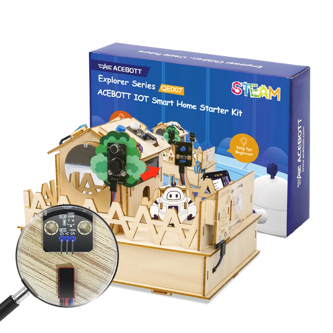 ACEBOTT Smart Home STEM STEAM Starter Kit Casa De Madera IoT Wifi Programación Bloqueada Para ESP32 Arduino