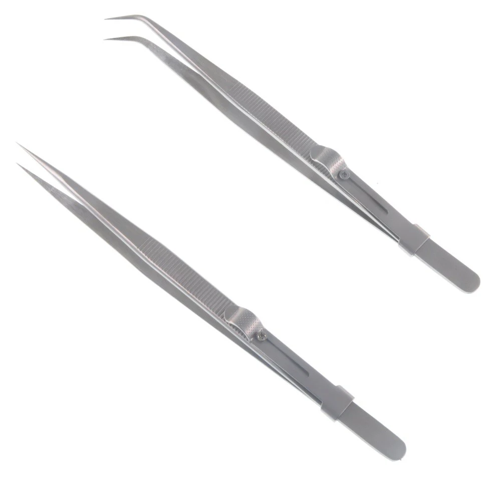 1pcs Tweezers Stainless Steel Fine Tipped Precision Tweezers Multipurpose Curved Straight Non-Slip Locking Tweezer for Jewelry