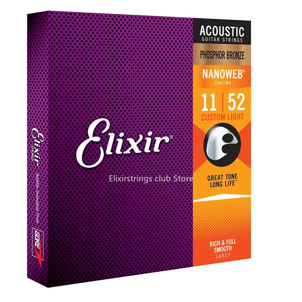 1 Set 6 Strings Elixir Acoustic Guitar Strings For Electric Play Popular Music Rock 80/20 Bronze 16052 12052 Guitar Accessory