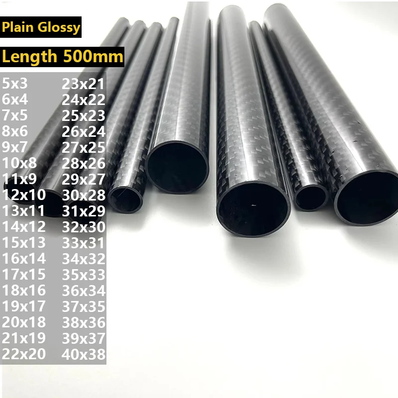 

2PCS 3k Carbon Fiber Tube Pipe Length 500mm OD:5mm~40mm Wall Thickness 1mm Plain Glossy Surface High Strength Carbon Tube