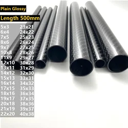 2PCS 3k Carbon Fiber Tube Pipe Length 500mm OD:5mm~40mm Wall Thickness 1mm Plain Glossy Surface High Strength Carbon Tube