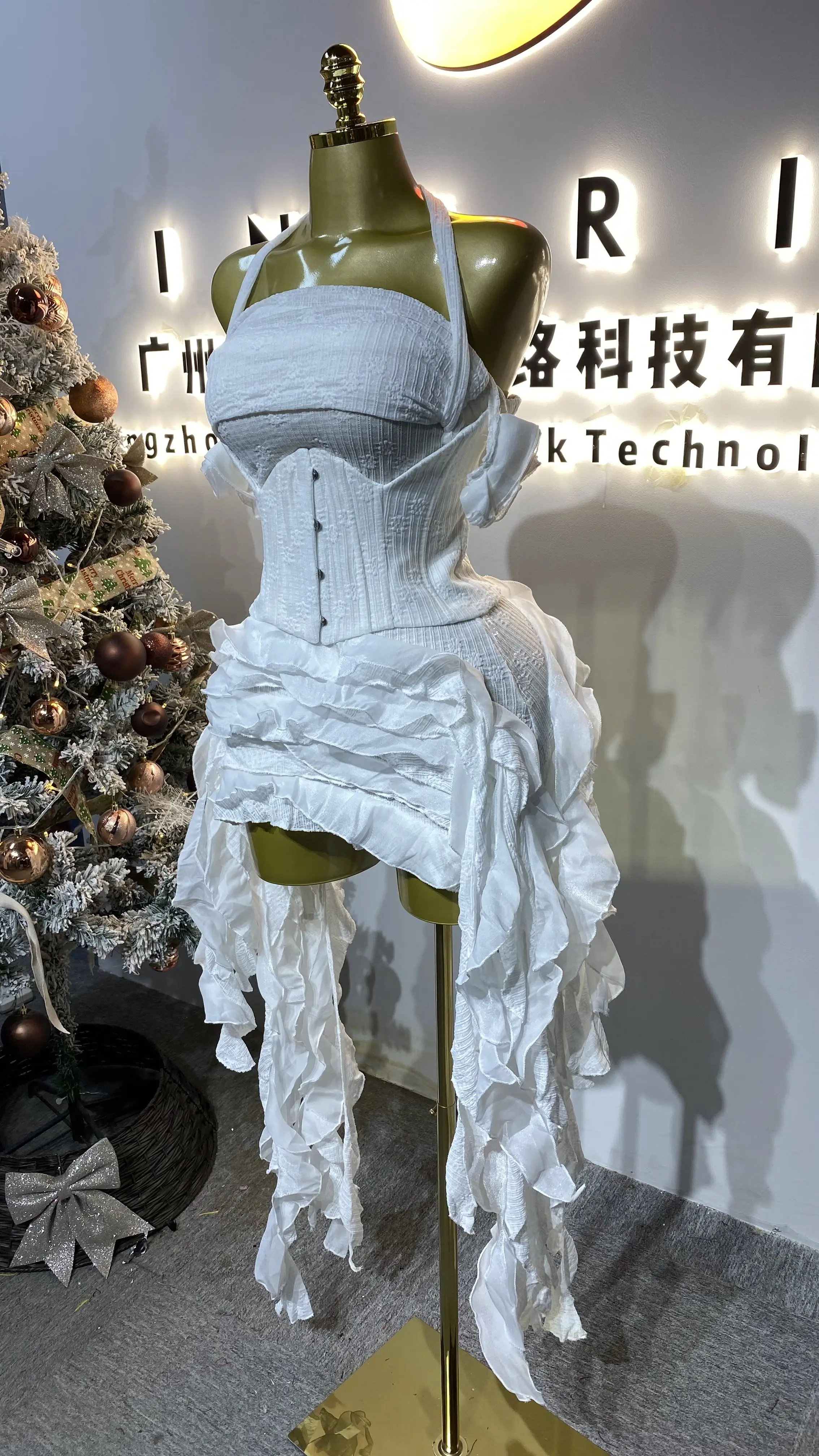 Summer sexy backless neckline casual ruffled solid dress for vacation parties irregular tassels high quality-GZXX384