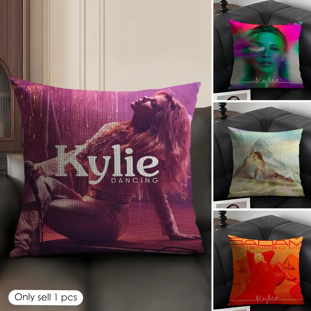 Kylie M-Minogue Tension Cushion Cover Natural Linen Organic Fabric Double-Sided Printing Sofa Home Decor Gift Pillow Case