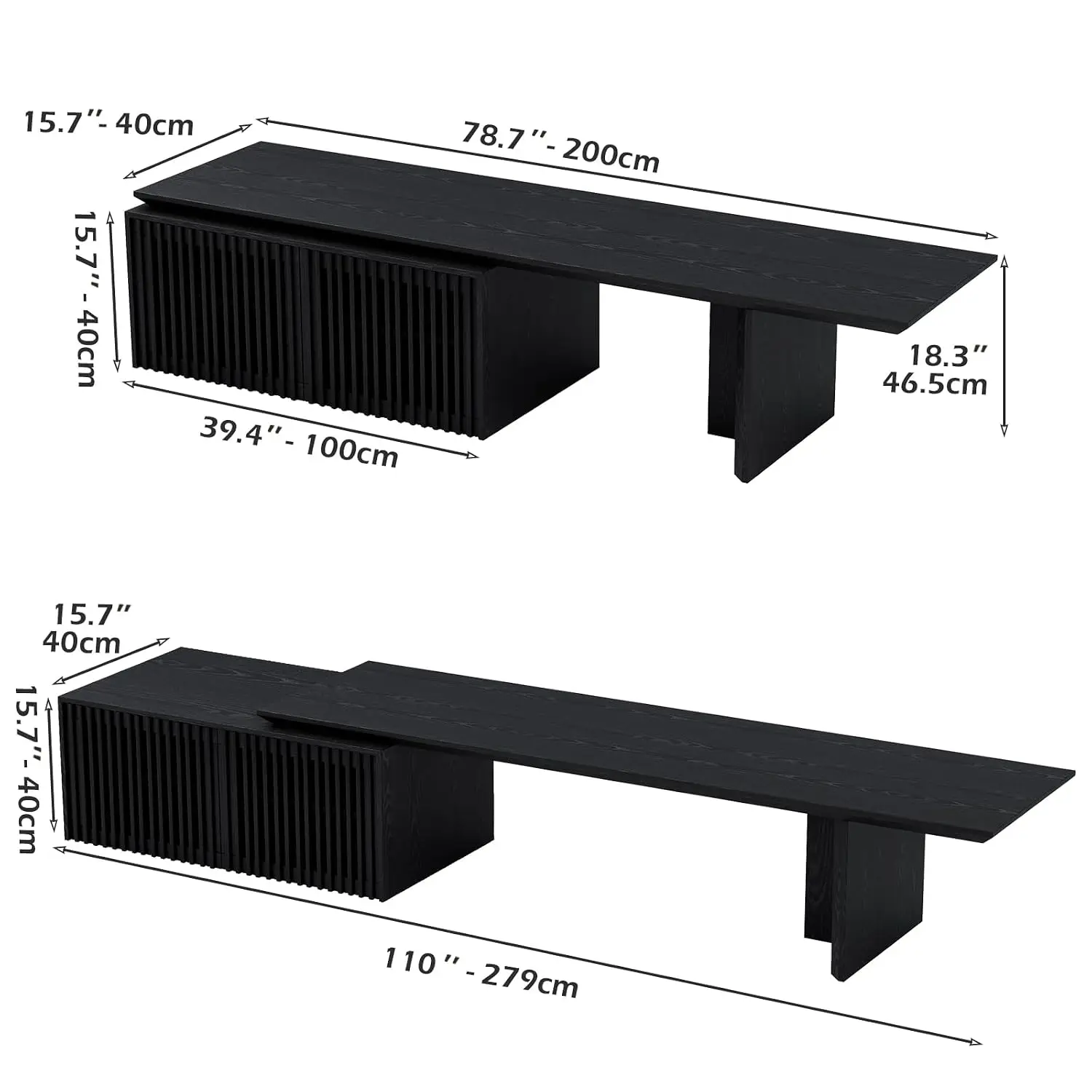 Extendable TV Stand With Storage For 65-110 Inch TV, Black, 78.7-110