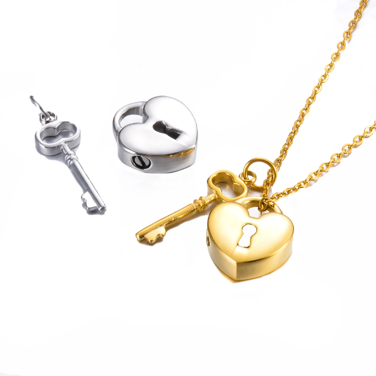 Lock Heart Cremation Urn Pendant with A Key Stainless Steel Memorial Padlock Necklace Ashes Holder Keepsake Jewelry