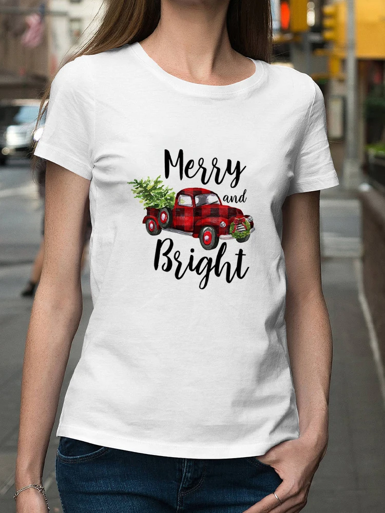 Festival feliz natal vestir estilo inverno mulher tshirt impresso topos o-pescoço feminino topo roupas gráficas camisa t camiseta kawaii topos