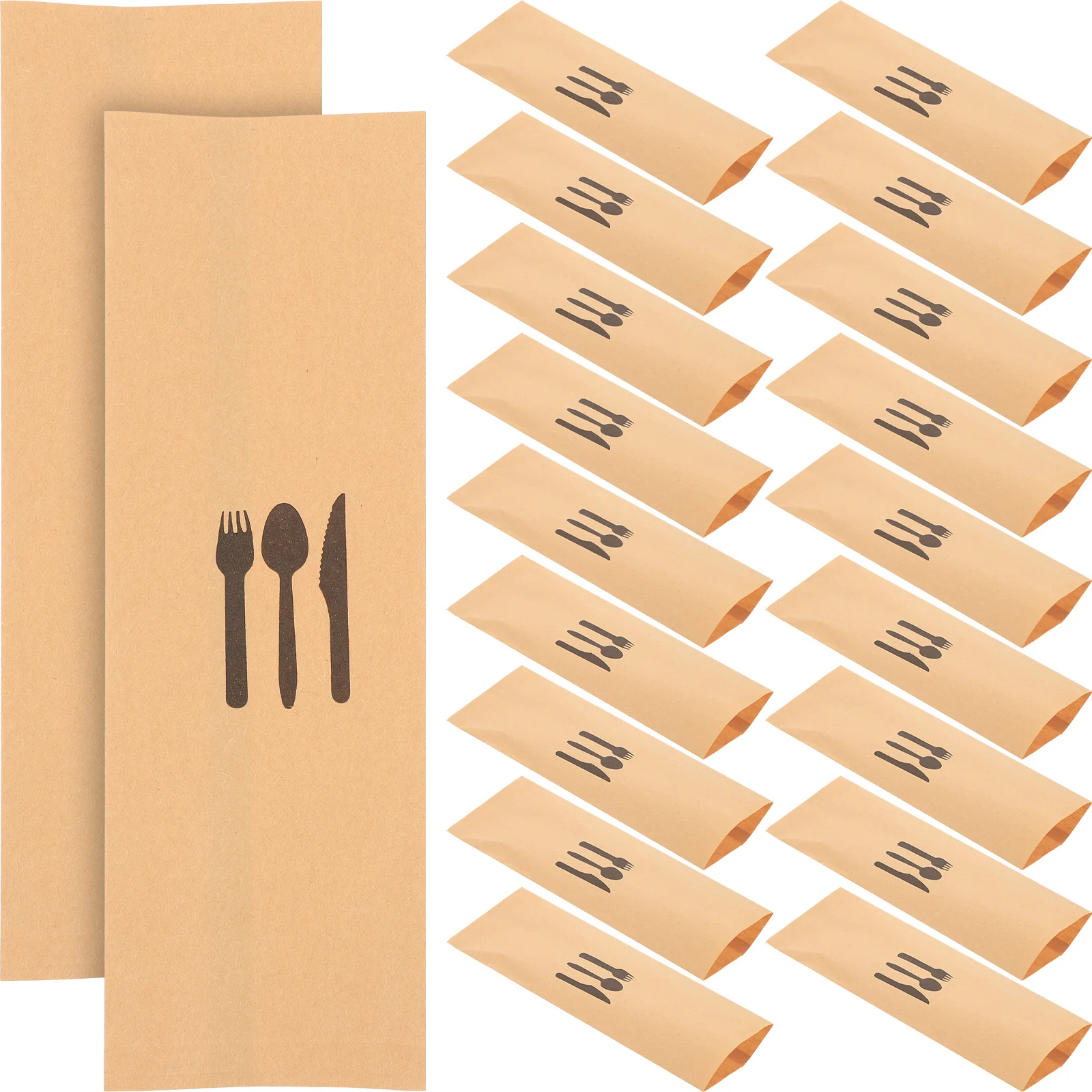 

100pcs Kraft Paper Cutlery Set Disposable Fork Cover Rack Hotel Bags Tableware Paper Utensil Bags Utensil Dinner Party Bags