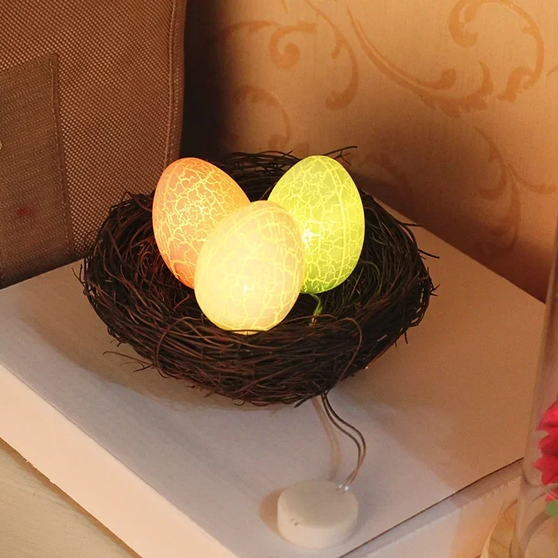 

Creative Easter Decoration Led Luminous Cracked Egg Handmade Rattan Woven Straw Small Bird Nest Bird Nest