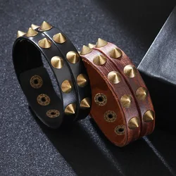 Vintage Leather Bracelets for Men Steel Punk Spike Genuine Leather Braided Rope Bracelets for Male Jewelry Pulsera Hombre Gifts