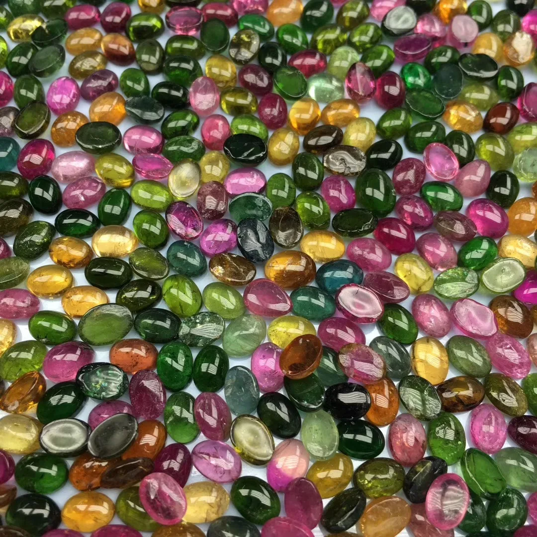 Wholesale 20pcs/lot Mixed Natural  Multi Tourmaline Bead Cabochon 5x7mm Oval Gemstone Ring Face For jewelry DIY