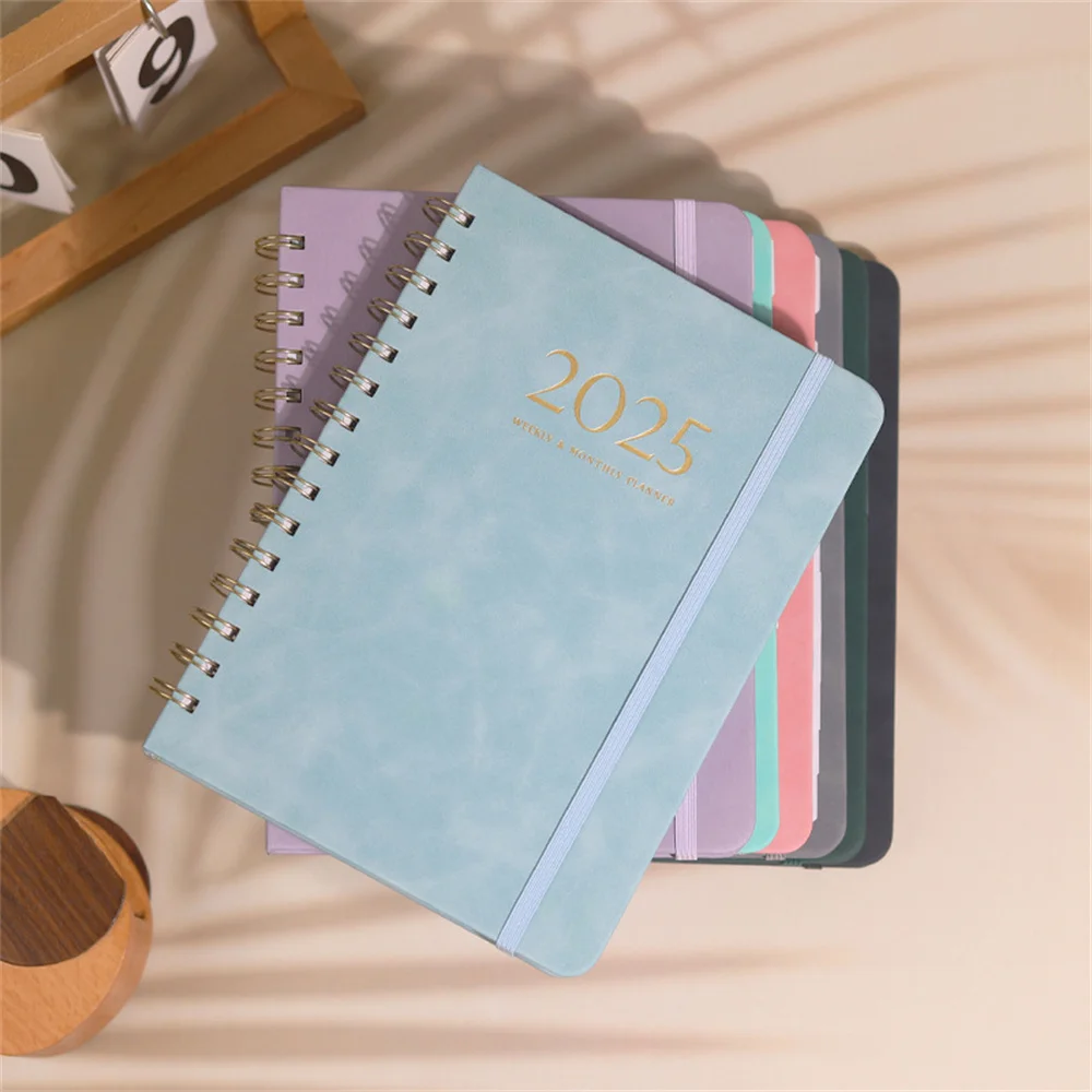 Portable A5 2025 Planner Notebook Leather Cover Diary Time Management Planner Organizer Notebook 2025 Calendar Notebooks