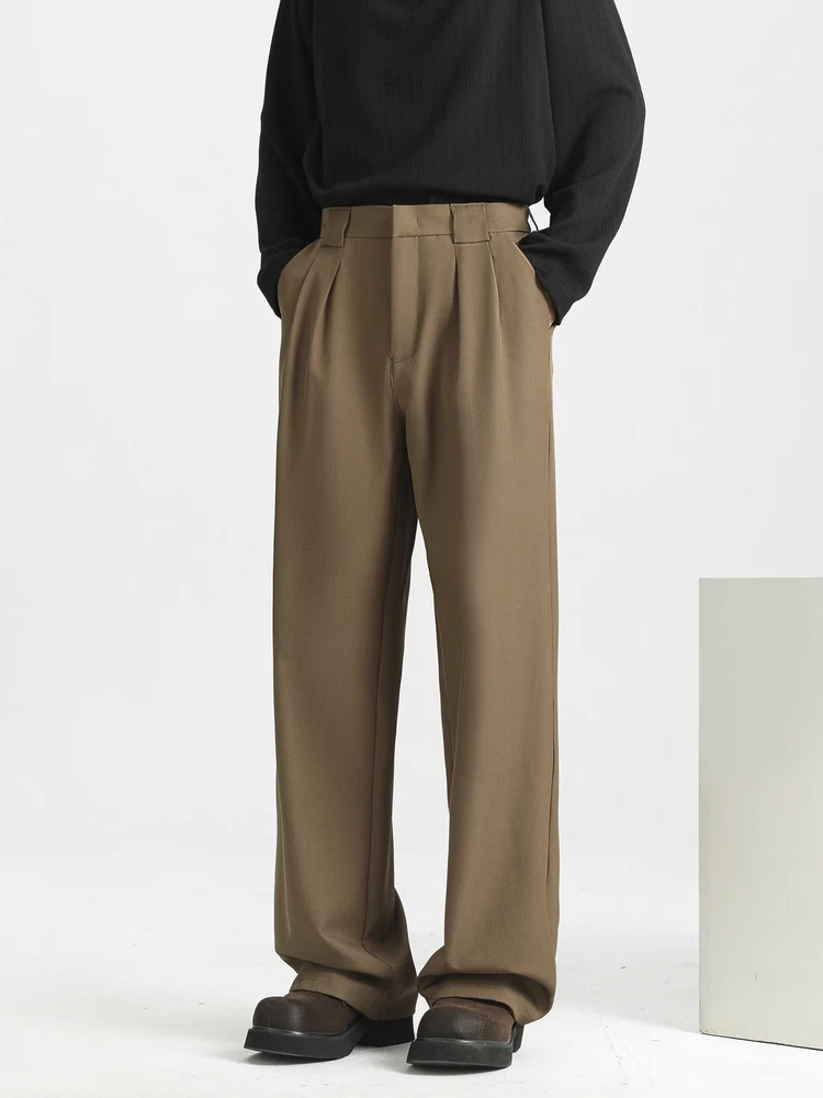 

Мужские повседневные брюки прямого кроя, весна-осень, корейский стиль, свободные, струящиеся, широкие штанины, премиум-класс, не требуют глажки, из полиэфирных волокон