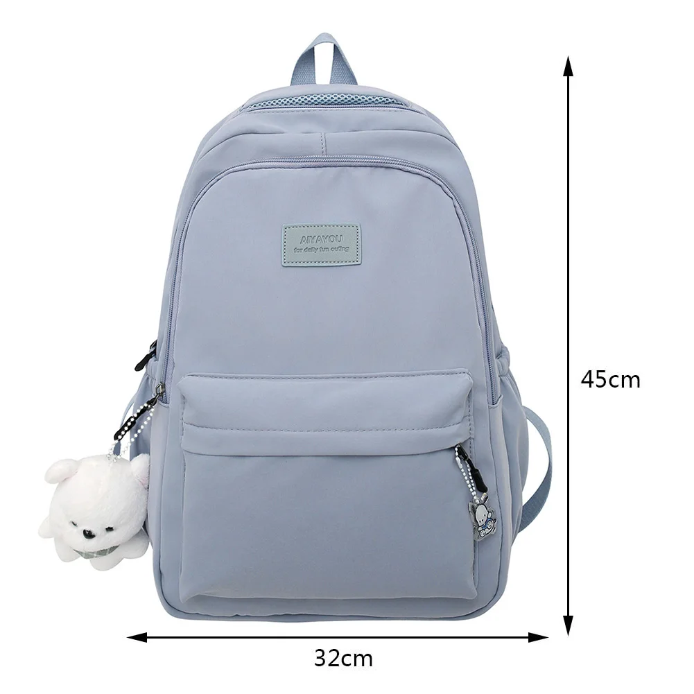 

College Student Rucksack Large Capacity Travel Bookbags with Cute Pendant Simple Adjustable Strap Fashion for Teenage Girls