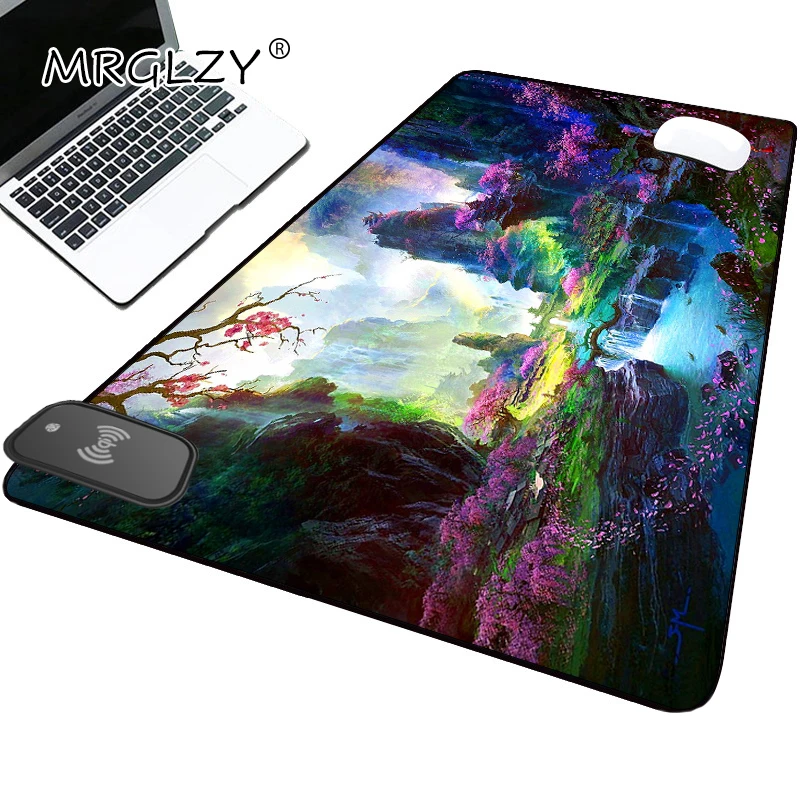 

Forest Nature Wireless Charging Mousepad Gaming Laptops Desk Pad Mouse Carpet Deskmat Office Accessories Rugs Non-slip Mat