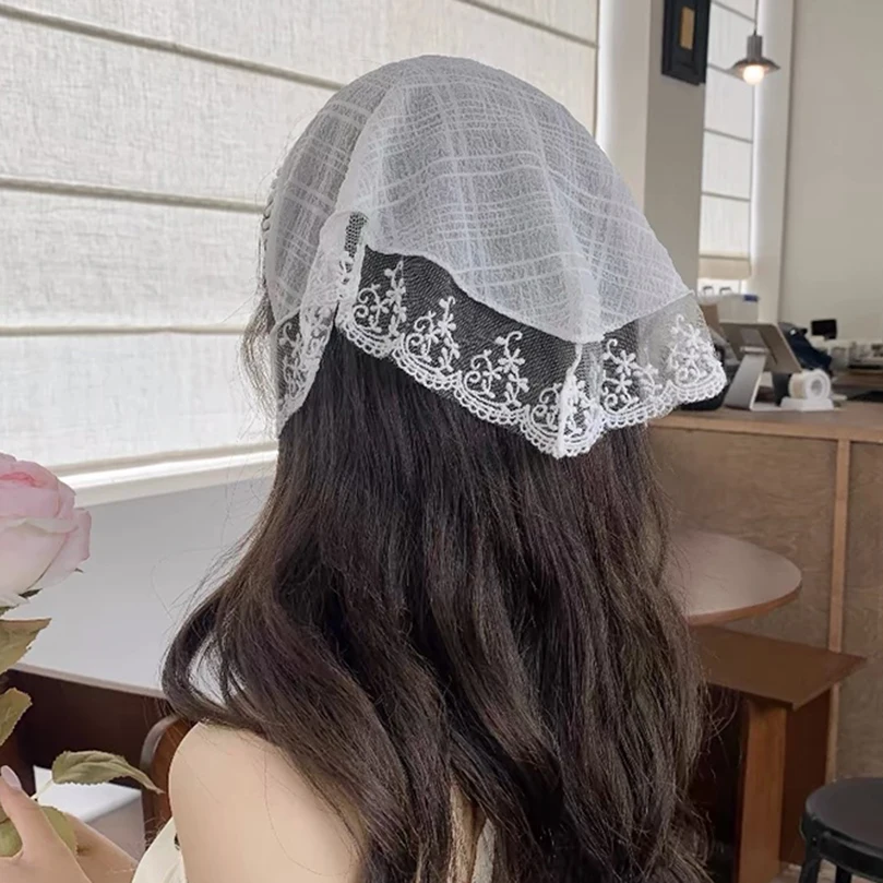 Pañuelo triangular de encaje para mujer, pañuelo para el pelo, accesorios para el cabello, protector solar, turbante dulce, gorro de corte para niña