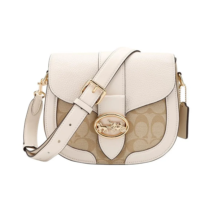 COACH Georgie PVC With Leather Saddle Bag, Shoulder Bag, Crossbody Bag Small Women's Beige & Light Khaki C2806-IMDQC
