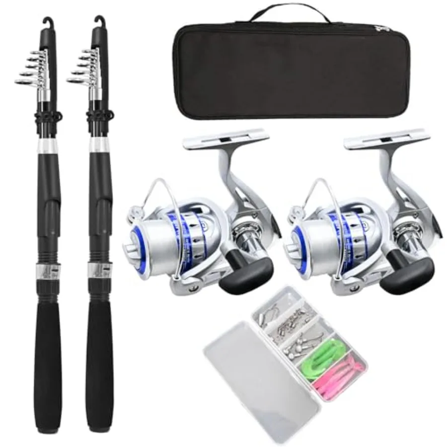 

Fishing Pole Combo Set, 2.1m/6.89ft 2PCS Collapsible Rods 2PCS Spinning Reels Lures Set Carrier Bag Carbon Fiber Telescopic Fis