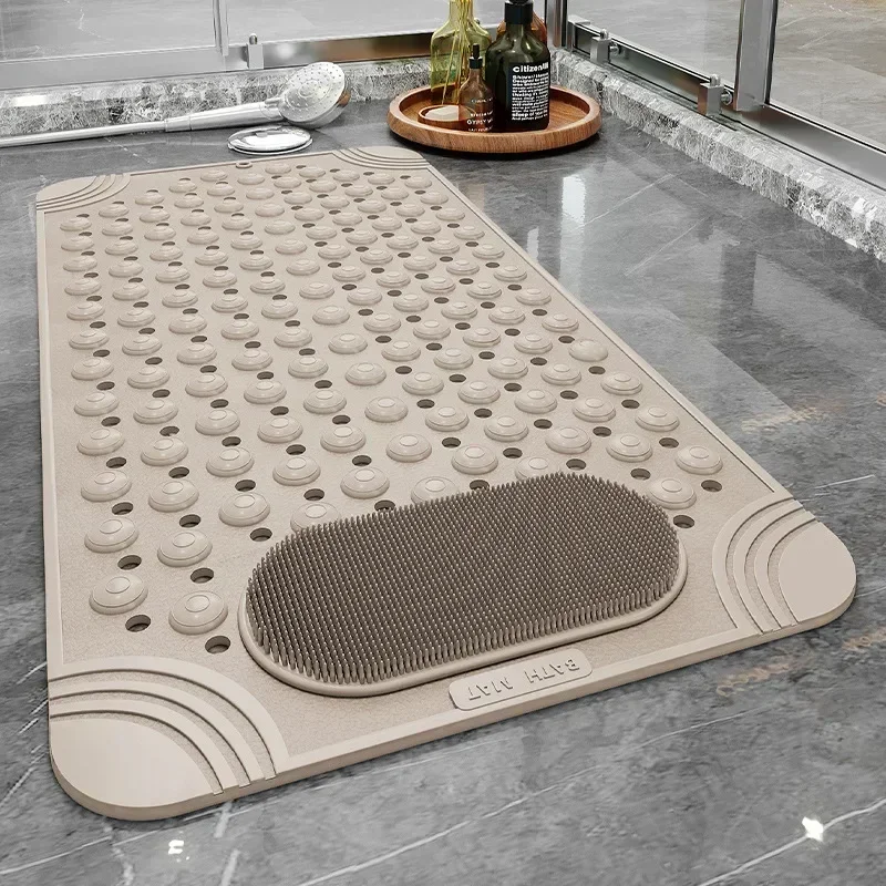 Non-Slip Shower Mat Quick Drying Safety Bathroom Bath Mats with Drain Hole Suction Cups Floor Mat Massage Brush Foot Pads