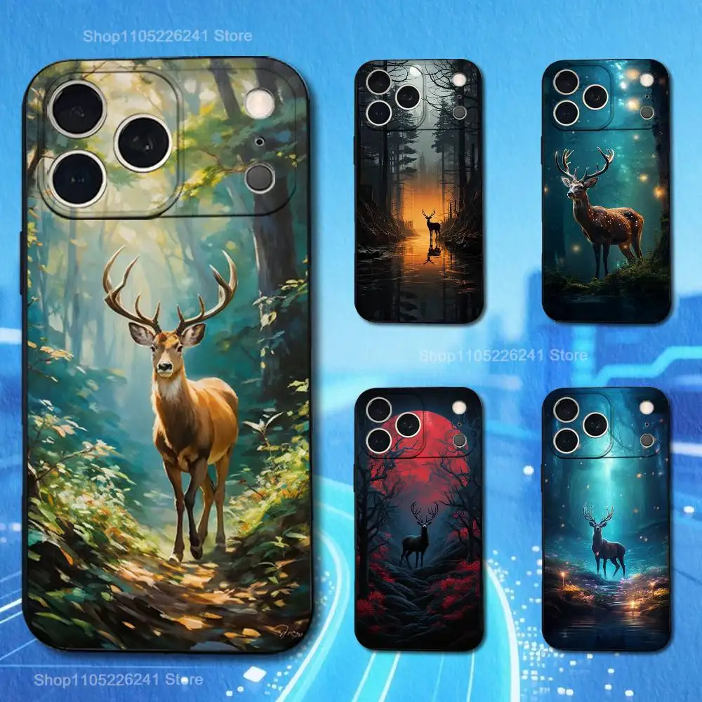 

Cartoon Art Deer For iPhone 13,17,11,12,16,14,15,Plus,Pro Max,XS,X,XR,SE,Mini,8,7,Soft Silicone Black Phone Case