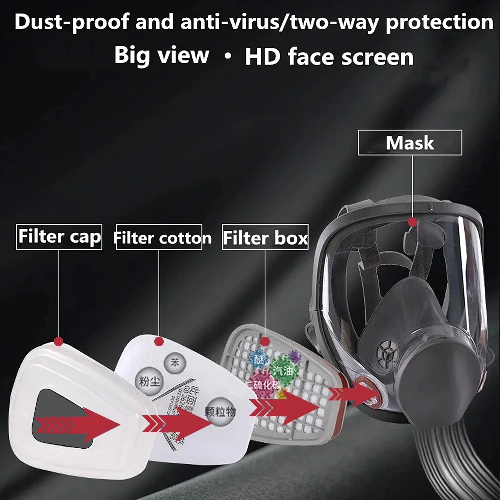 6800 Anti-Fog Gas Mask, Industrial Paint, Spray, Vaccination, Safety, Work, Dust Filter, Full Face Protection with Formaldehyde