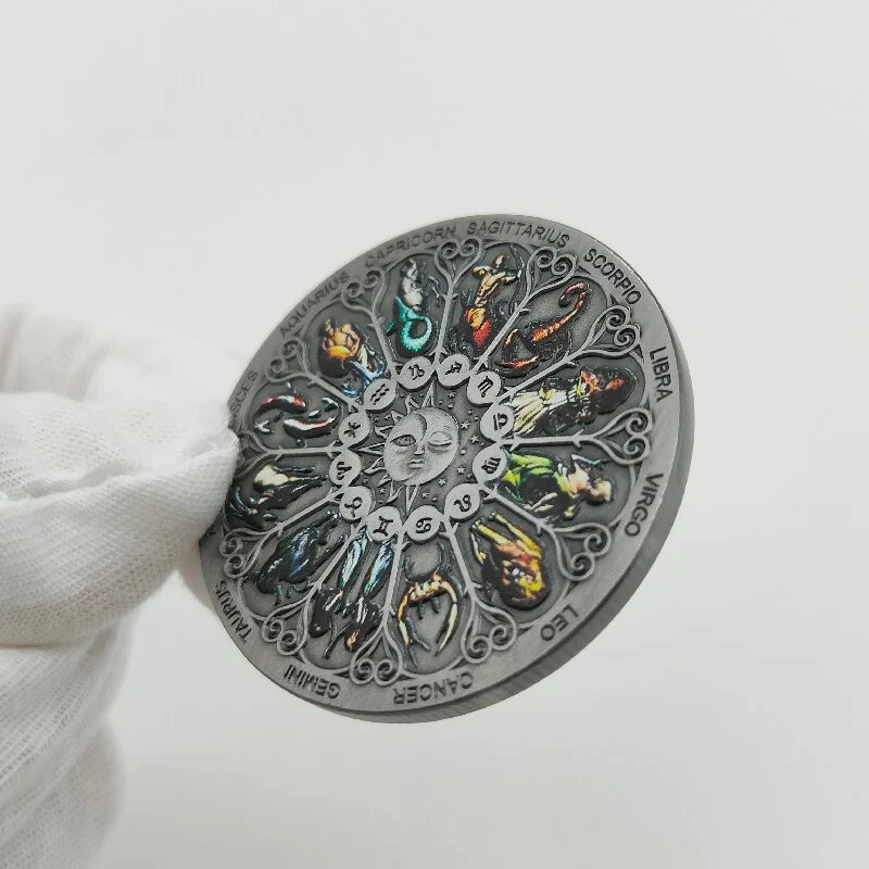 1pc Retro Zodiac Wheel Astrology Commemorative Coin Antique Twelve Constellations Tarot Wishing Coin Lucky Goddess Guardian Gift
