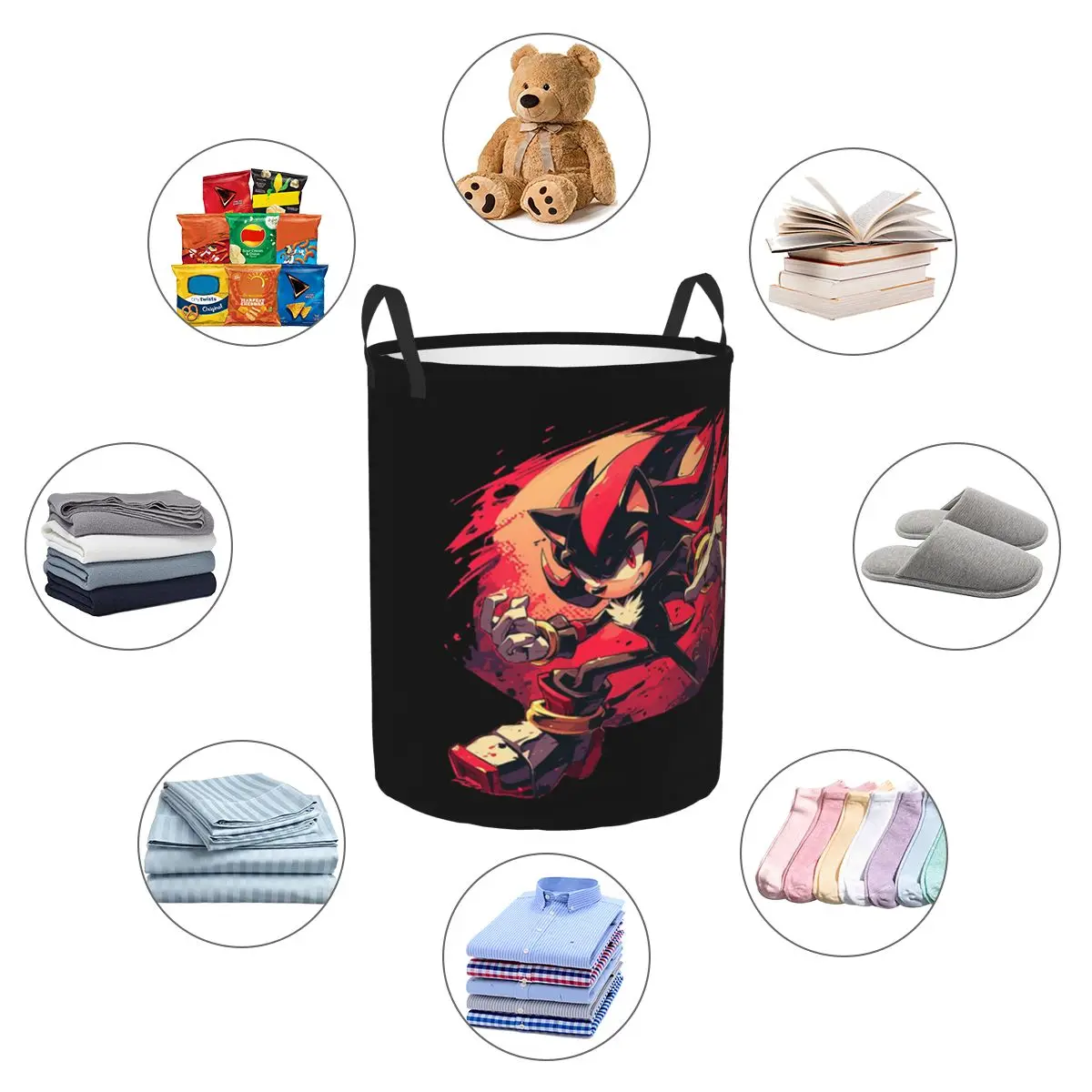 Custom S-Soniced Anime Laundry Basket Foldable Hedgehogs Video Game Clothes Hamper for Toys Storage Bin view 5