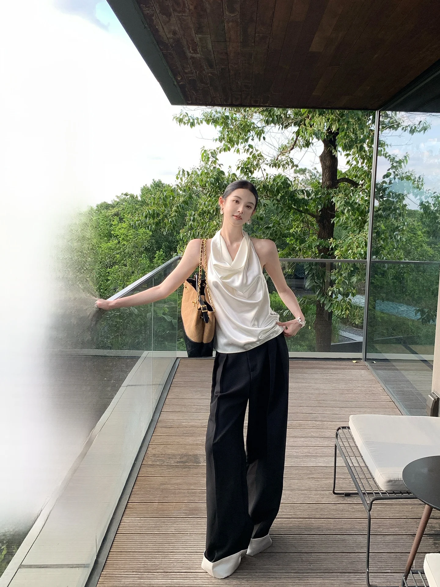 

Женские повседневные брюки Alin с высокой талией, прямые, универсальные, широкие, длинные, из смесового полиэстера, черные