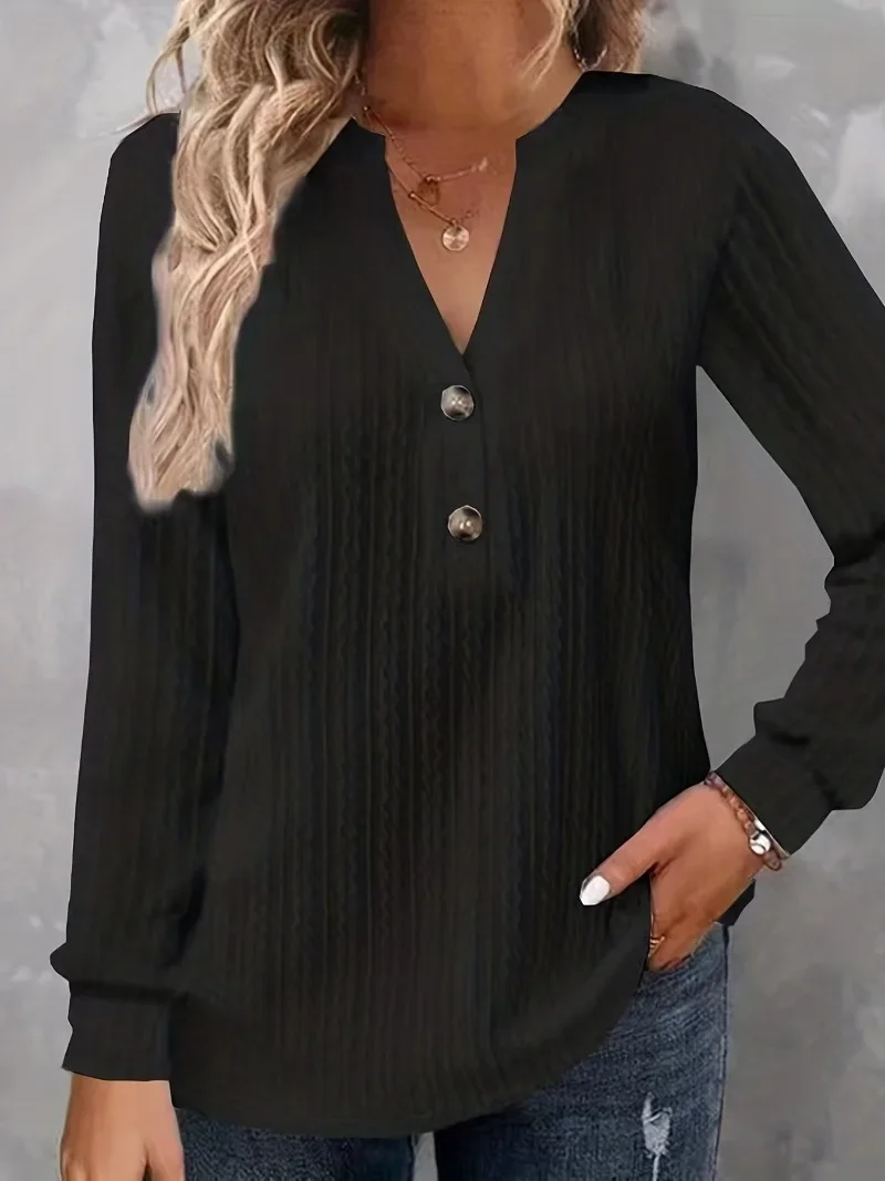 

Spring 2025 New Women's Wear Collection Comfortable Brushed And Crinkled V-neck Long-sleeved Shirt T-shirt And Crinkled Top