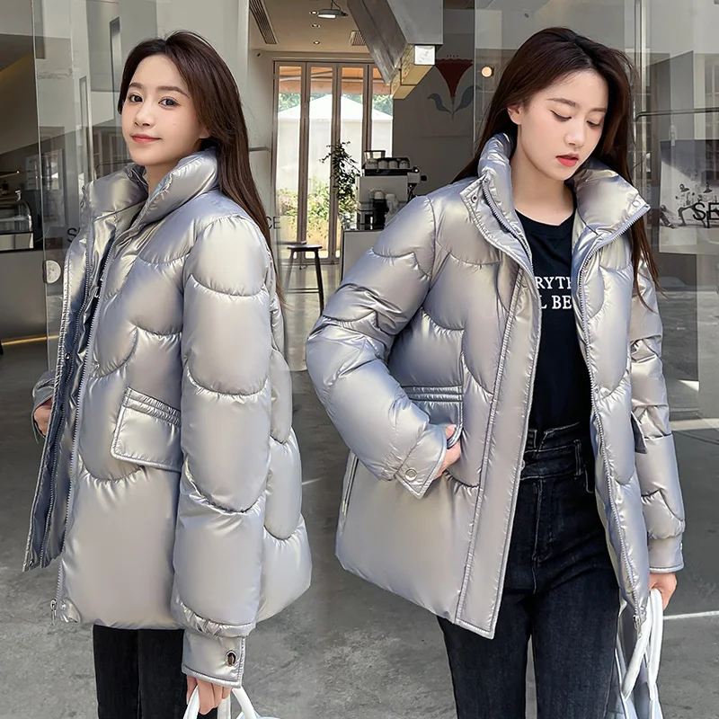 แจ็คเก็ตฤดูหนาว Parka ผู้หญิง Glossy Coats เสื้อกันหนาวนักเรียนผ้าฝ้ายเด็กผู้หญิงแจ็คเก็ตหญิง Casual Outerwear เสื้อผ้าผู้หญิง Bd306