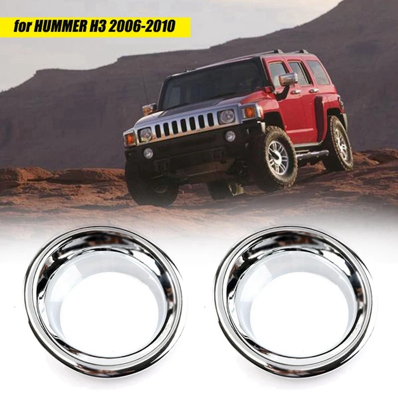 1Pair Car Front Bumper Chrome Fog Lamp Trim Rings Cover For Hummer H3 2006-2010 Fog Light Bezel Exterior Decorative