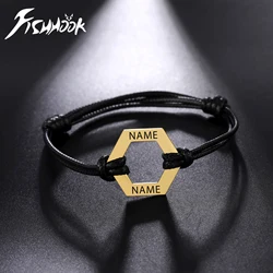 Leather Personalized Bracelet For Men Woman Custom Name Engrave Bangle Family Gift Father Day Couple Stainless Steel Jewelry