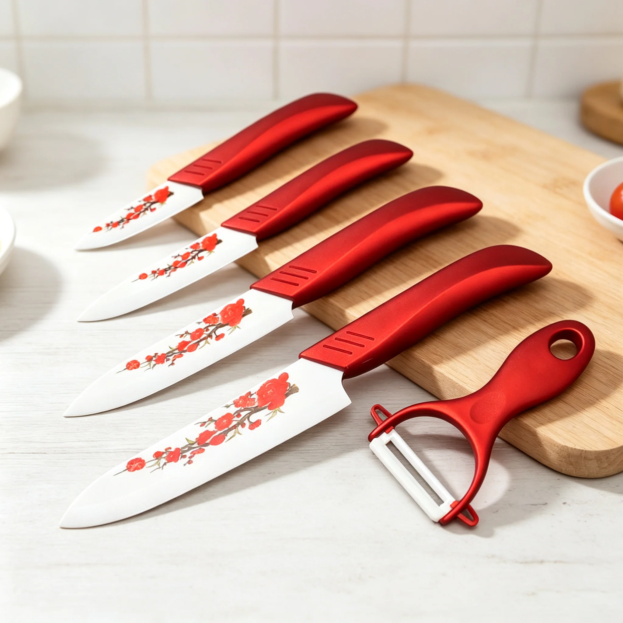 Keramik-Küchenmesserset 3 4 5 6 Zoll+ Schäler Zirkonia Weiße Klinge Kochmesser Schälmesser für Obst Gemüse Kochen Küchenwerkzeuge