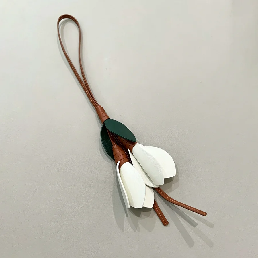 Fashion Sheepskin Leather Tulip Bag Charm Personalized Creativity Bag Pendant Minimalist Ornament Cute Flower Bag Charm