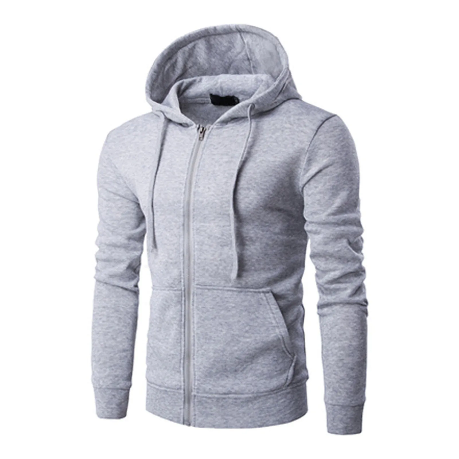 

Pure Color Zipper Closure Hooded Jackets Autumn Casual Versatile Hoodies Cardigan Men Athletic Slim Fit Jacket Male Clothing