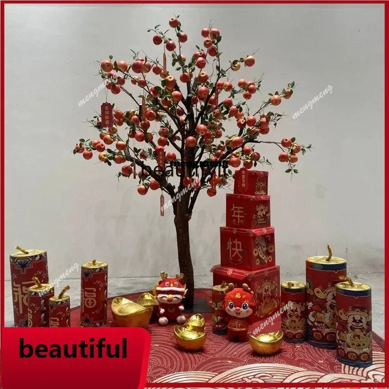 N    Simulation Apple Tree Fruit Fake Trees Pastoral Style Fruit Decorative Tree Large Landscaping