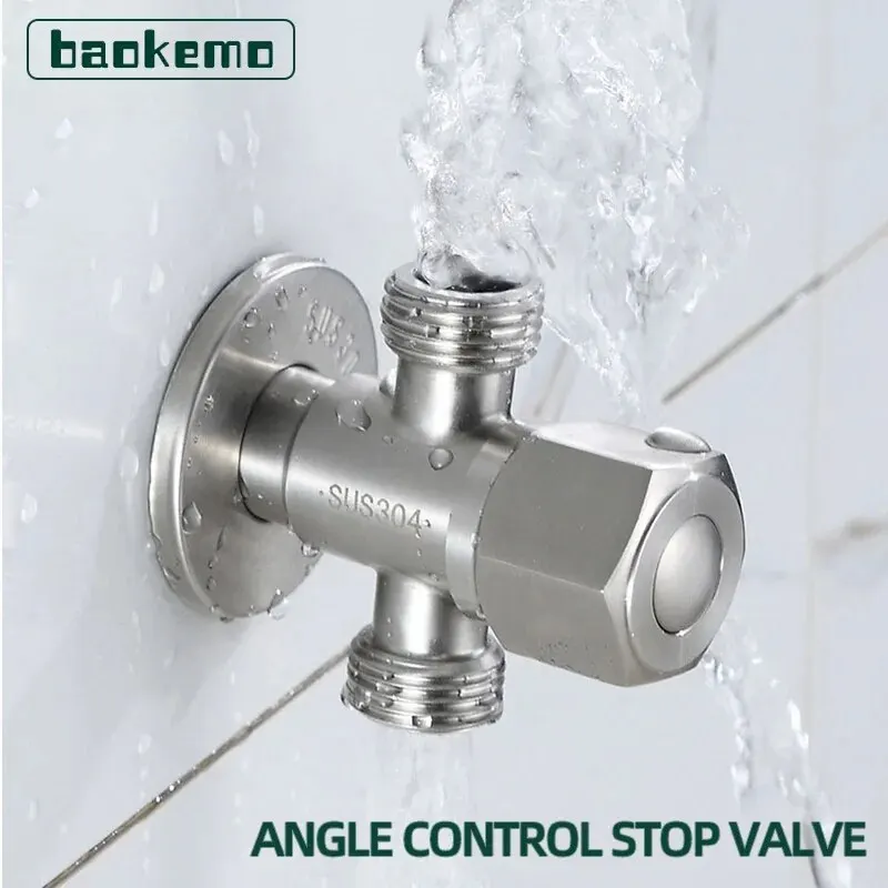 Baokemo Stainless Steel Bathroom Quick Opening Triangle Valve Faucet Accessories Two Way Angle Valve G1/2 Thread Water Inlet