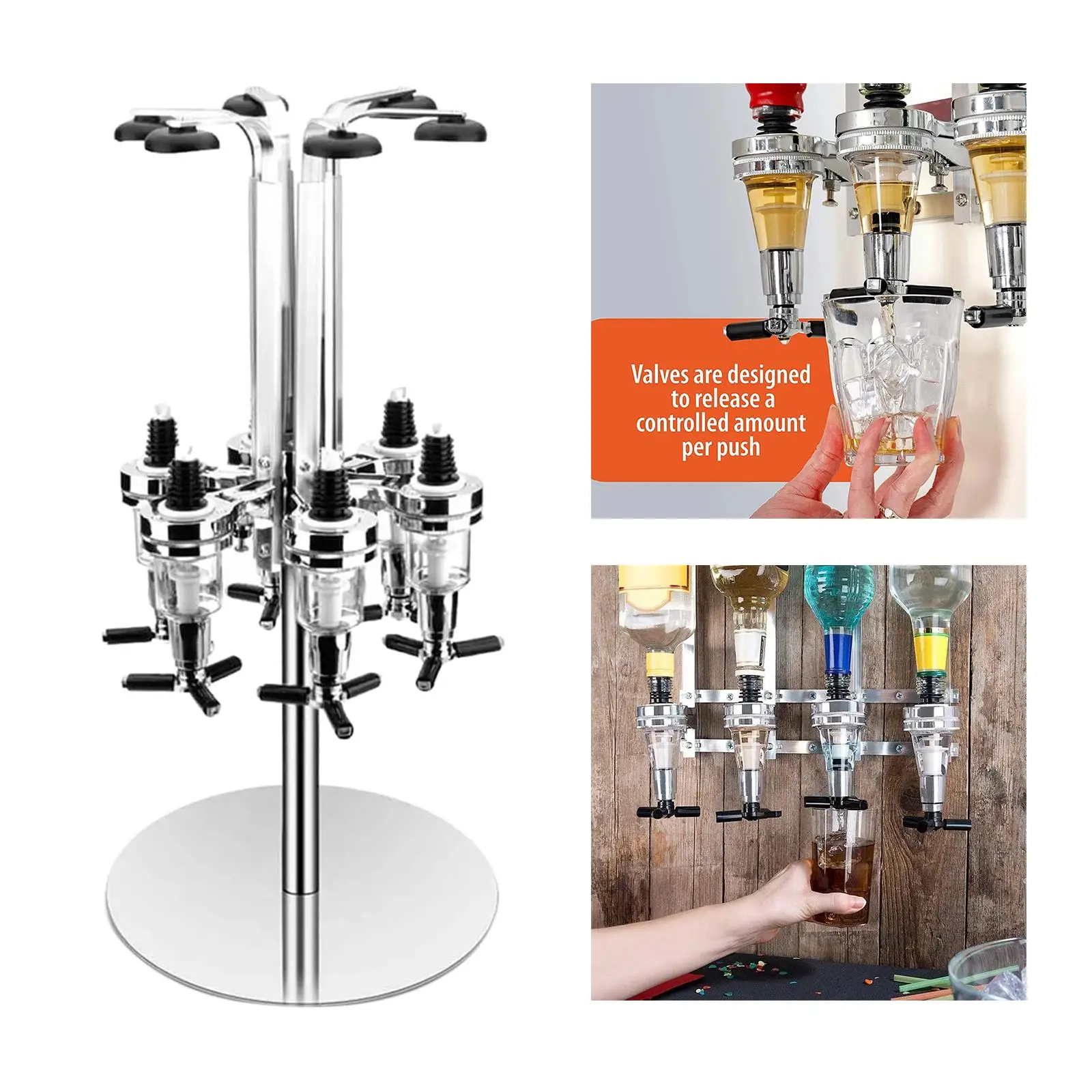 

Rotating 6 Bottle Liquor Dispenser, Rack Jet Drinks Dispenser