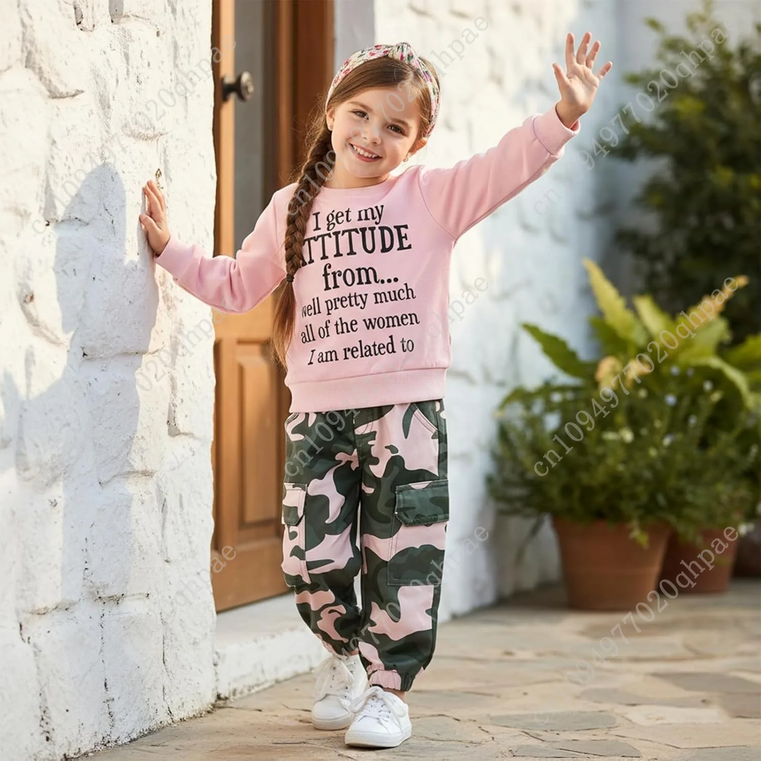 Fernvia طفل الفتيات ملابس 2T 3T 4T 5T الخريف وتتسابق الطفل البلوز البلوز و السراويل المموهة مجموعة الاطفال الشتاء Sweatsuit