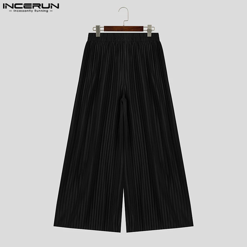 INCERUN 2024 American Style Men\'s Pants Fashion Loose Pleated Trousers Casual Well Fitting Male Solid All-match Pantalons S-5XL