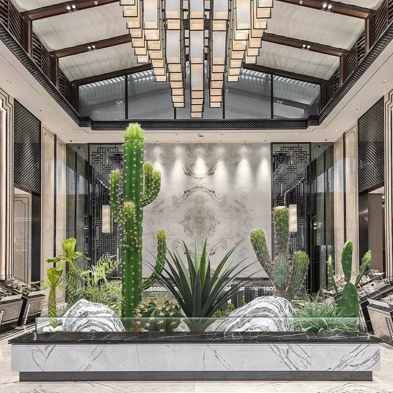 Cereus Artificial Decorativo para Interiores, Planta de Arena, Planta Artificial en Maceta, Planta Verde para Ventana
