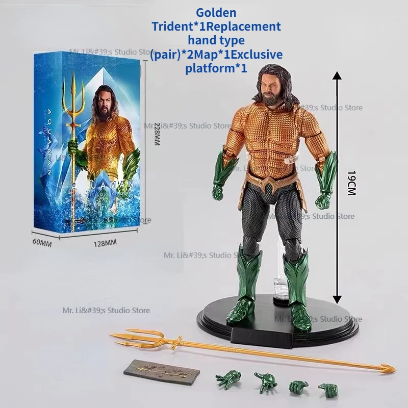 

Brand New Box 19CM Neptune Golden Fork Hero of Justice Superman Ornament Joint Movable Model Ornament Toy Children's Gift