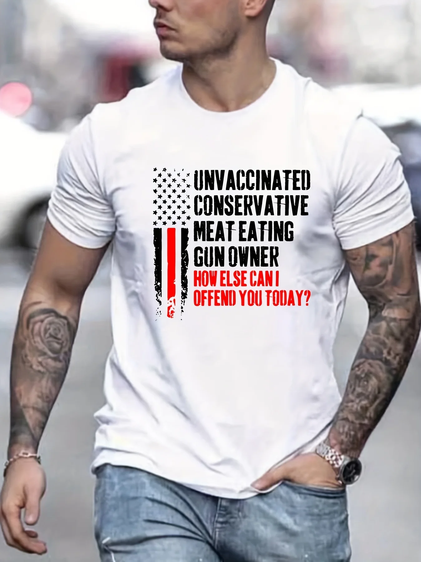 American Flag & Slogan Pattern Print Men Graphic Tee Men\'s Summer Clothes Oversized T-Shirt 100% Cotton Men\'s Outfits Streetwear