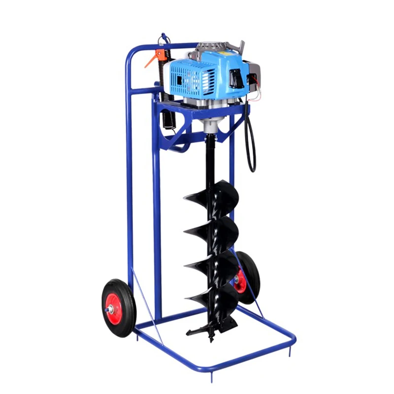 Ground Drilling Digging Machine Pedal Tree Planter 2 Stroke 190cc High Power Gasoline Agricultural Pile Driver Spiral Bit 10/15