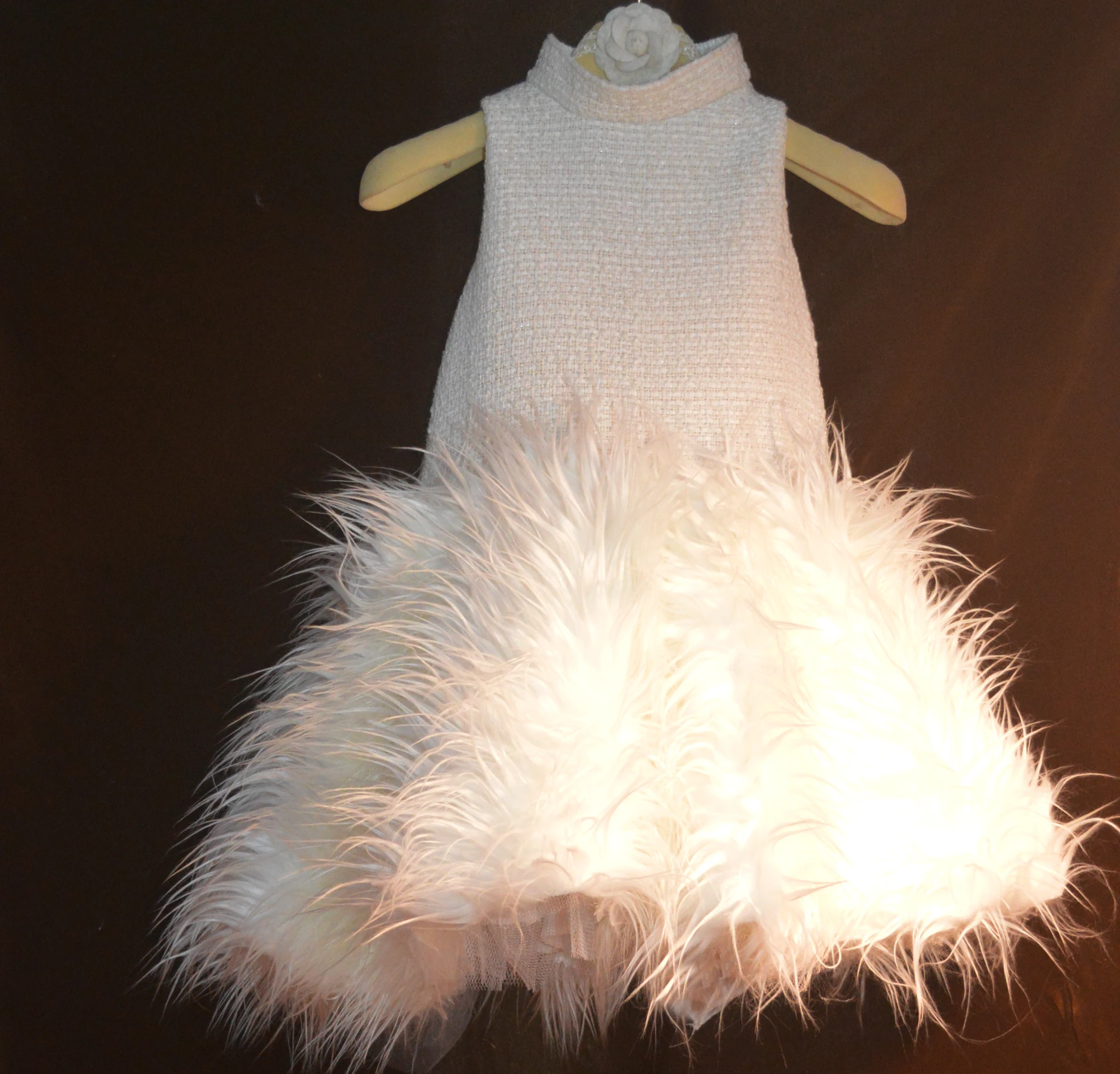 Handmade Eid fur feather dress Baby Lace Dress Princess Puffy Maxi Sequined woolen Dress Girl Tulle Costumes Wedding Birthday