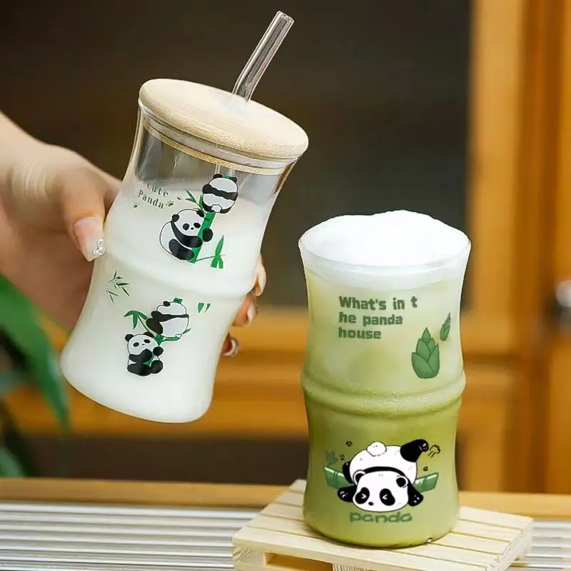 

Cute China Panda Glass Creative Tea Bottle Single Transparent Coffee Cup Juice Panda Breakfast Milk Cup Glassware for Drinking