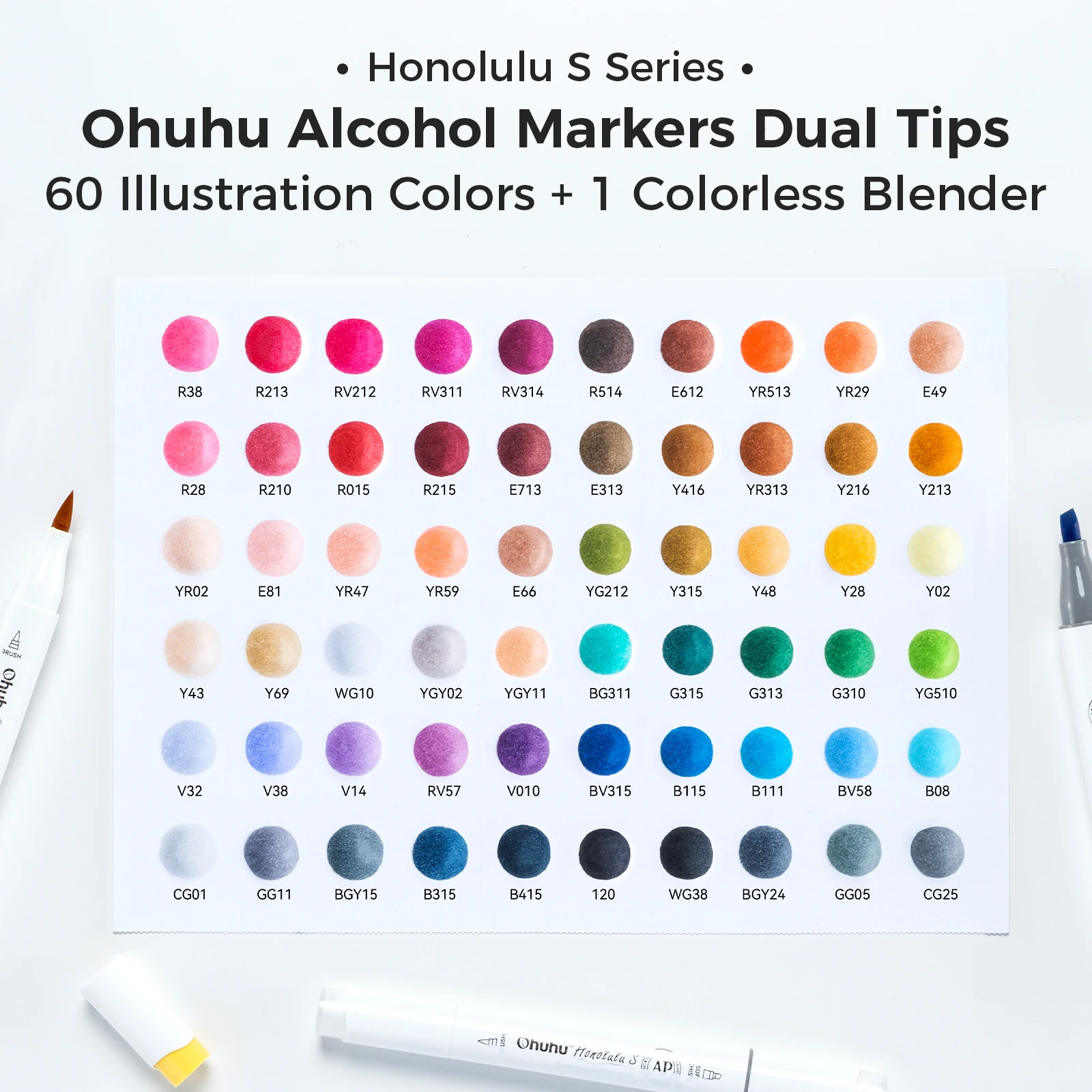 Ohuhu Honolulu S 60 Zestaw Markerów Ilustracyjnych Kolory Markerów Alkoholowych Markery Artystyczne Red Dot Design Podwójne Końcówki Szkicowanie Rysowanie Kolorowanie — zdjęcie produktu 6